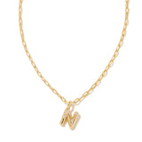 Crystal Letter N Gold Short Pendant Necklace in White Crystal