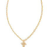 Crystal Letter T Gold Short Pendant Necklace in White Crystal