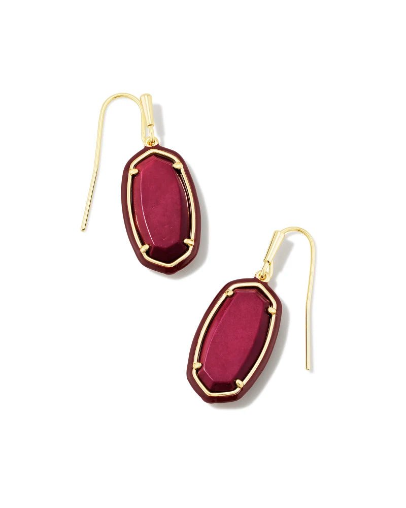 Kendra Scott Dani Enamel Frame Drop Gold Maroon Earrings - Jessi Jayne Boutique
