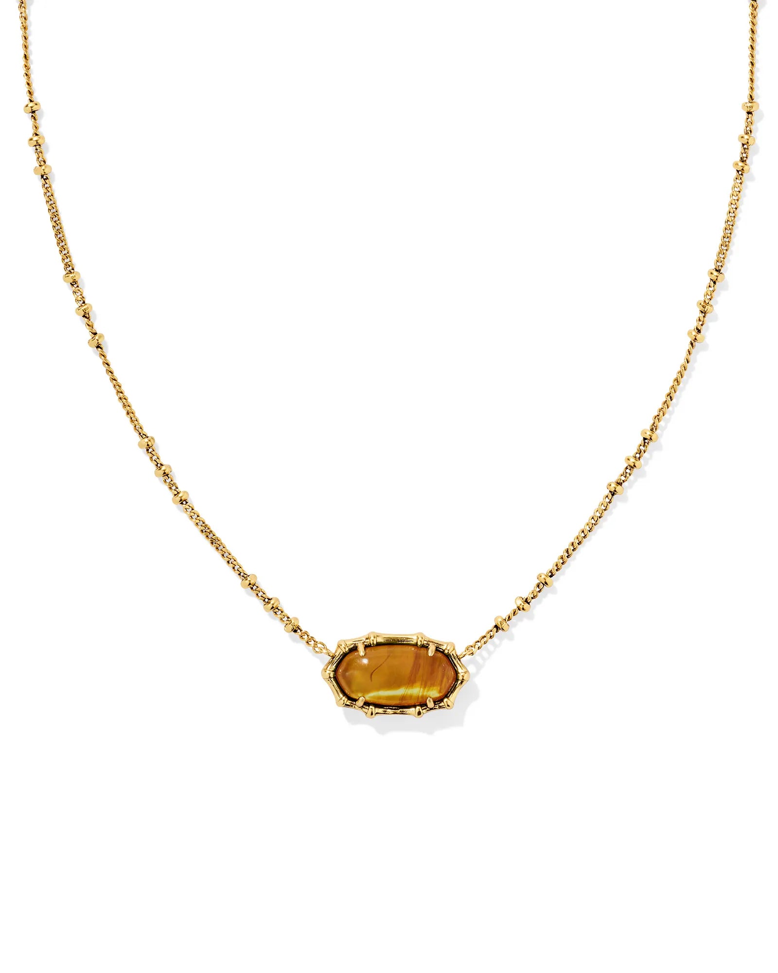 Kendra Scott Elisa Vintage Gold Bamboo Frame Short Pendant Necklace in Marbled Amber - Jessi Jayne Boutique