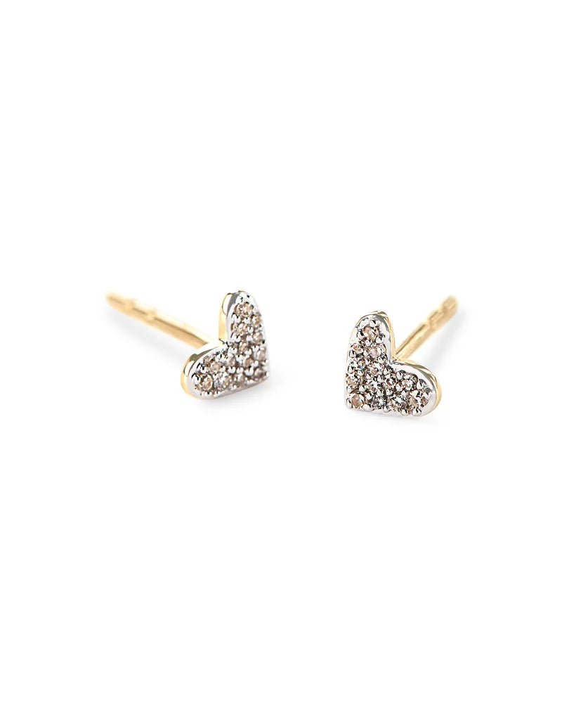 Heart 14k Yellow Gold Stud Earrings in White Diamonds - Jessi Jayne Boutique