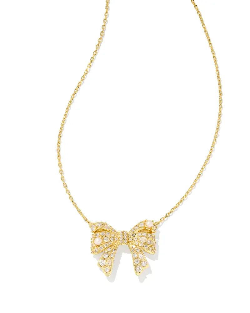 Kendra Scott Krista Gold Bow Short Pendant Necklace in White Mix - Jessi Jayne Boutique