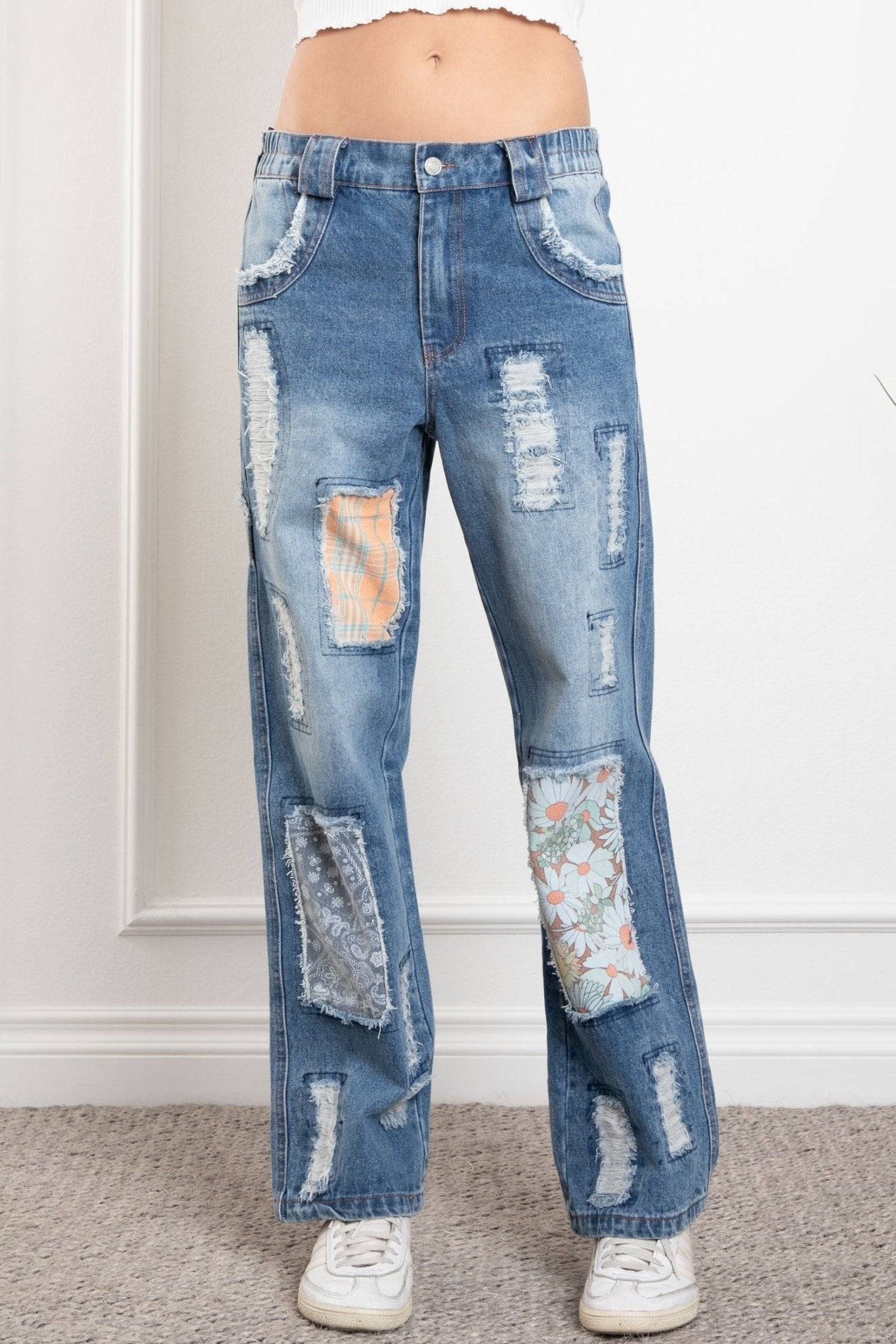 In The Mix Patchwork Denim Jeans - Jessi Jayne Boutique