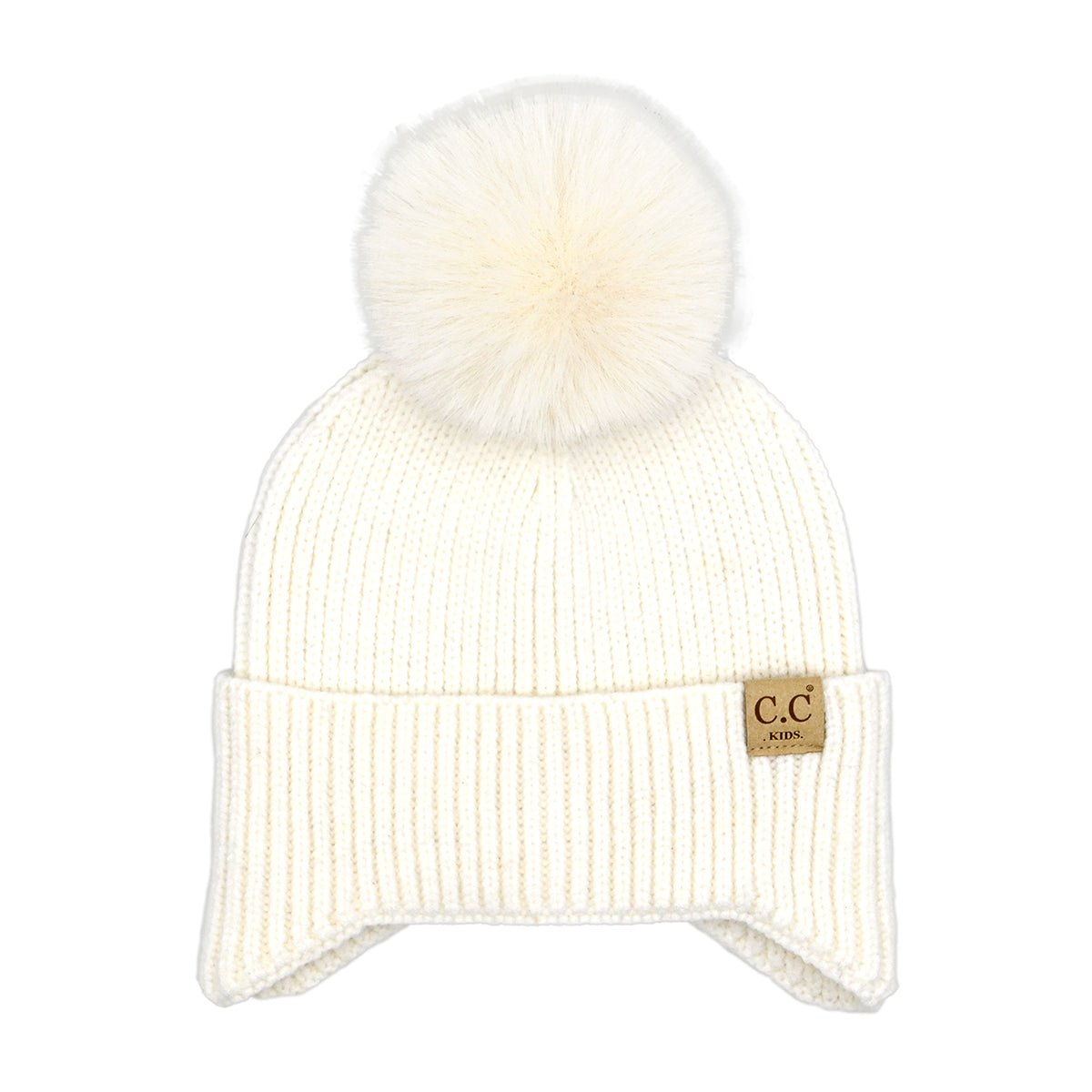 Kids Puff Ball Earflap CC Beanie (two colors) - Jessi Jayne Boutique