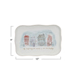 Stoneware Platter Village Christmas Scene & Gold Electroplating - Jessi Jayne Boutique