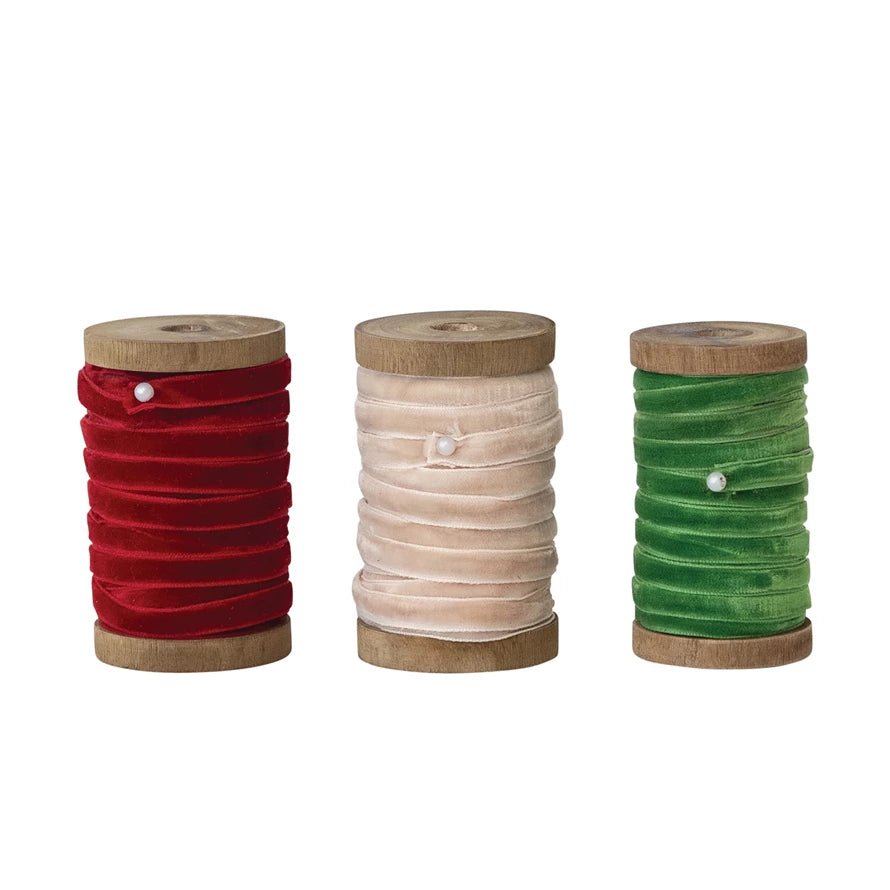 10 Yard Velvet Ribbon on Wood Spool Set of 3 - Jessi Jayne Boutique
