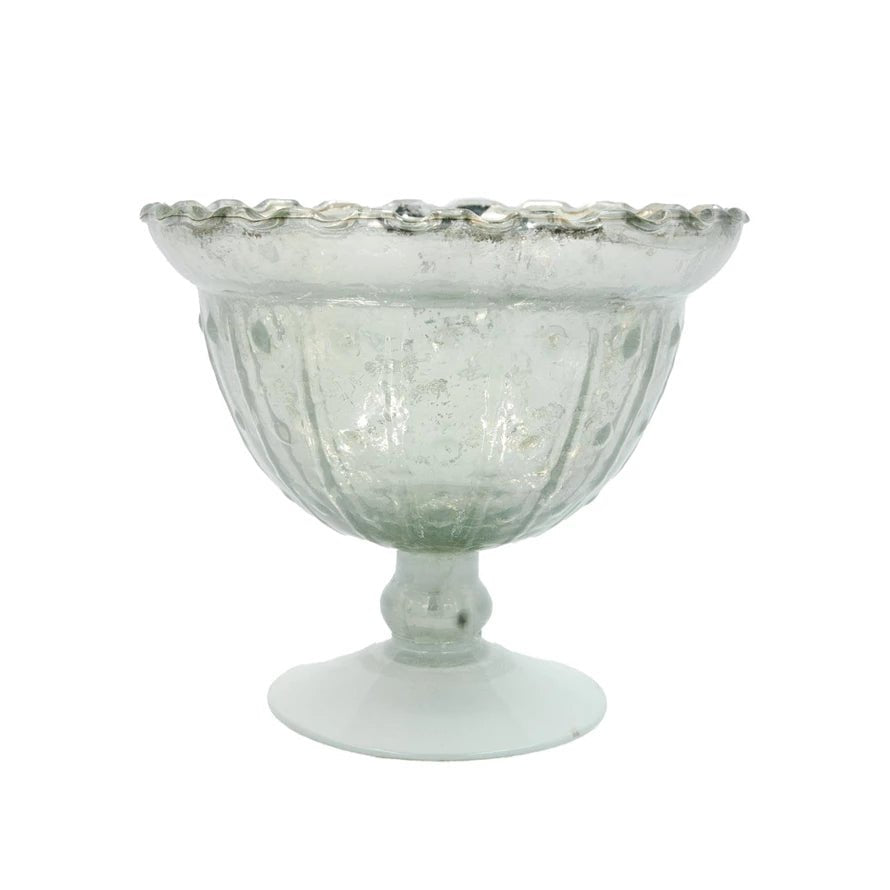 Decorative Embossed Mercury Glass Footed Bowl - Jessi Jayne Boutique