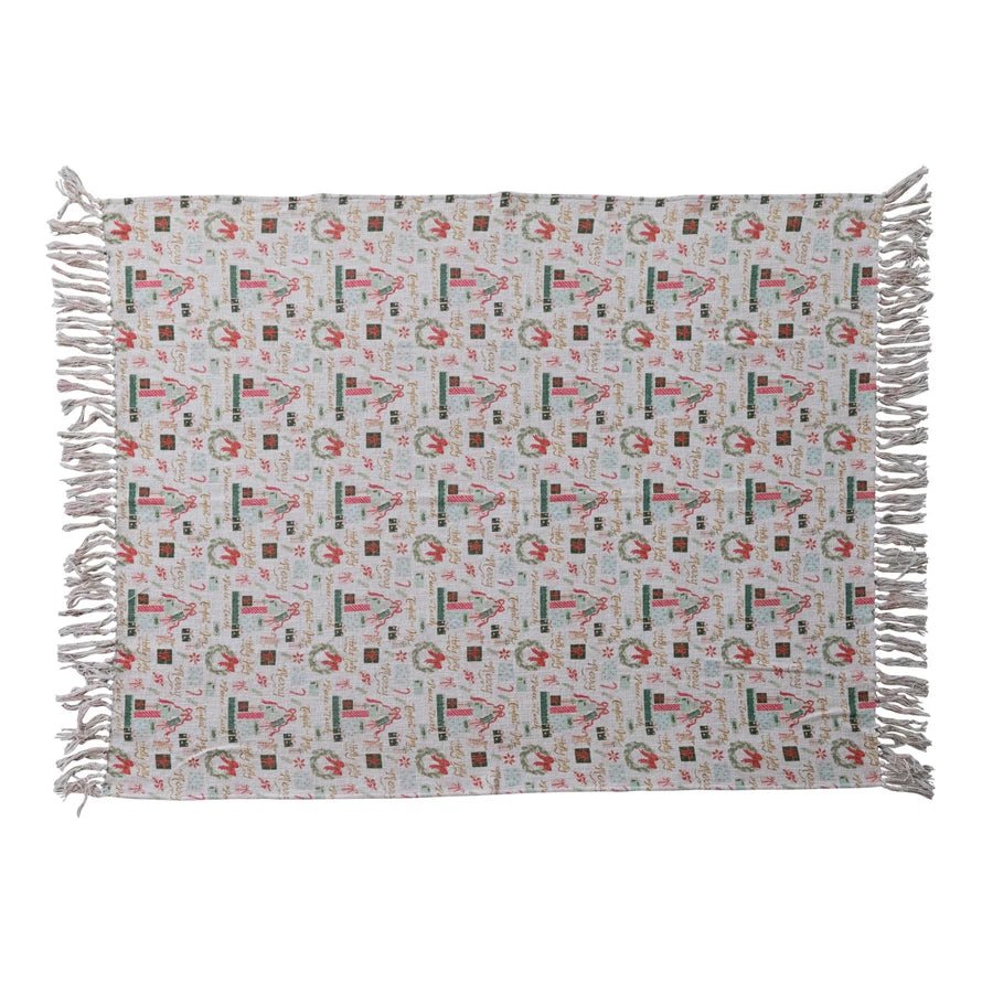 Cotton Slub Printed Throw with Holiday Pattern - Jessi Jayne Boutique
