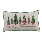 Merry Christmas Lumbar Pillow with Piping, Embroidery & Trees - Jessi Jayne Boutique