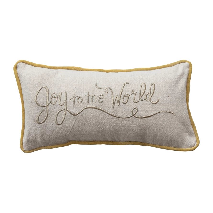 Lumbar Pillow with Embroidery, Piping & Velvet Back "Joy to the World" - Jessi Jayne Boutique