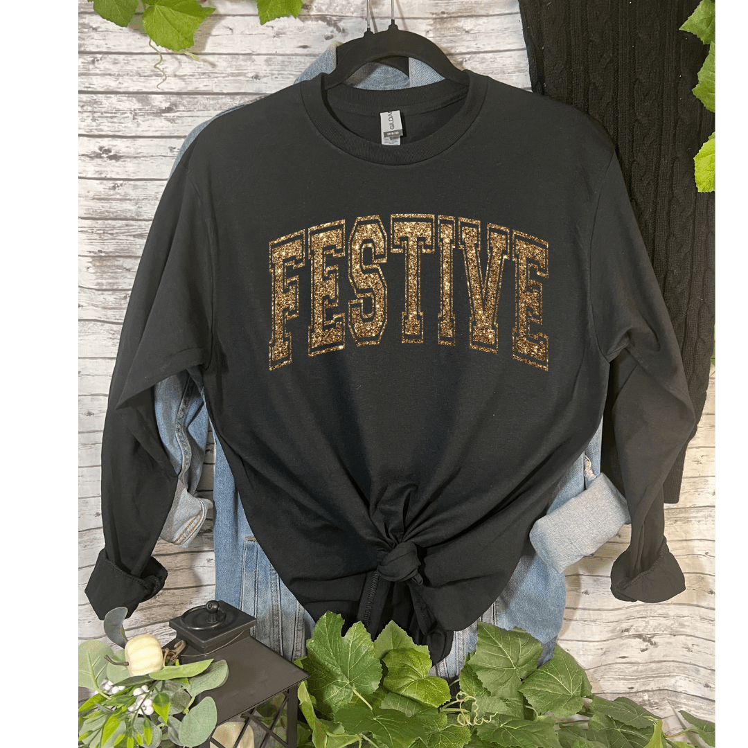 Gold Festive Longsleeve T-shirt Small - Jessi Jayne Boutique