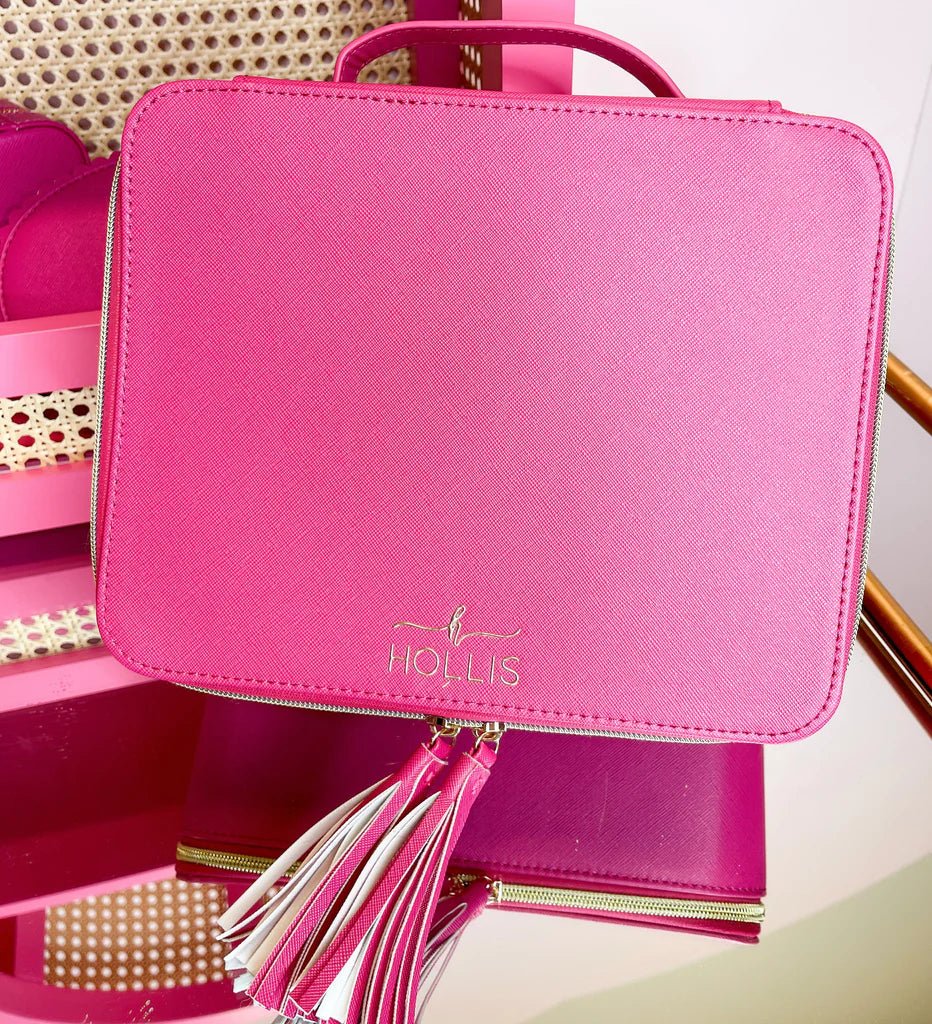 Hollis Hot Pink Jett Setter Makeup Bag With Pouch - Jessi Jayne Boutique