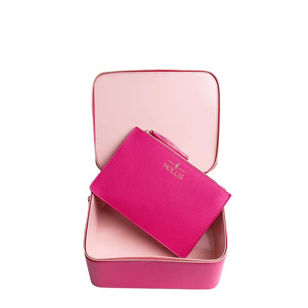 Hollis Hot Pink Jett Setter Makeup Bag With Pouch - Jessi Jayne Boutique