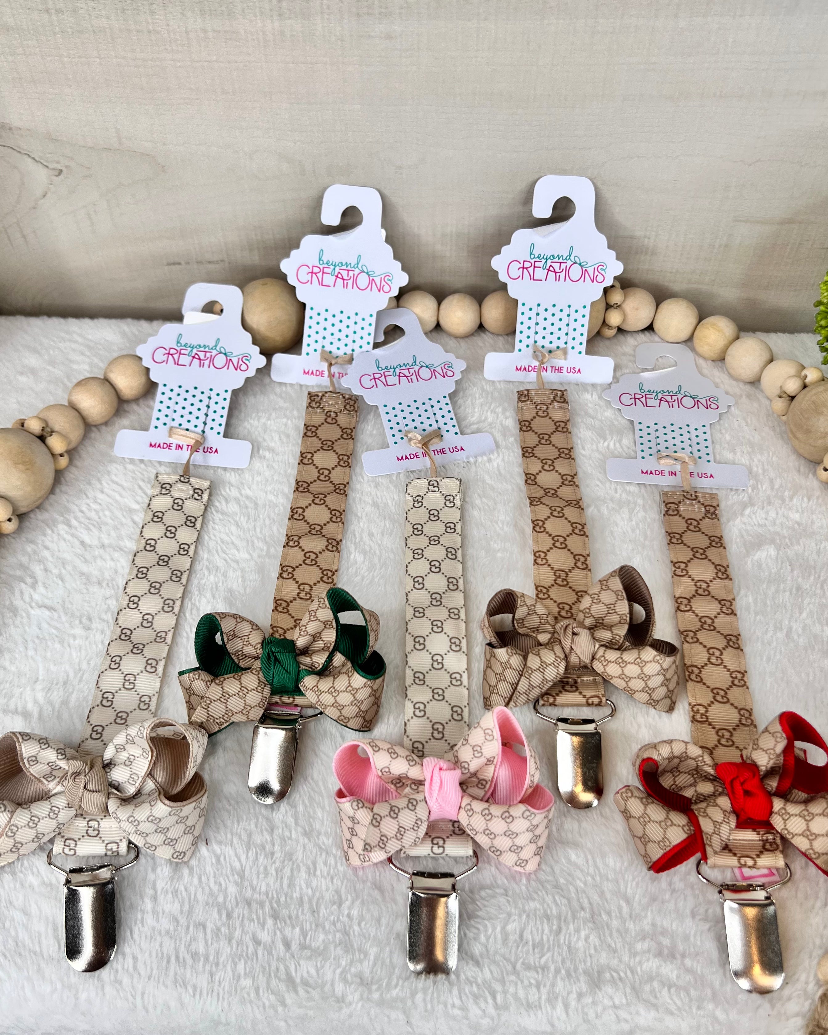 Gucci Inspired Pacifier Clip With Detachable Bow – Jessi Jayne Boutique