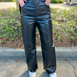 The Princess Is Here Black Pleather Straight Leg Pants - Jessi Jayne Boutique