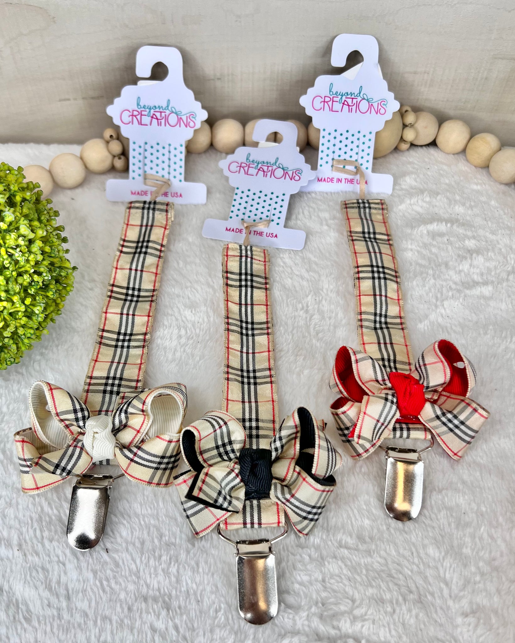 Burberry Inspired Pacifier Clip With Detachable Bow – Jessi Jayne