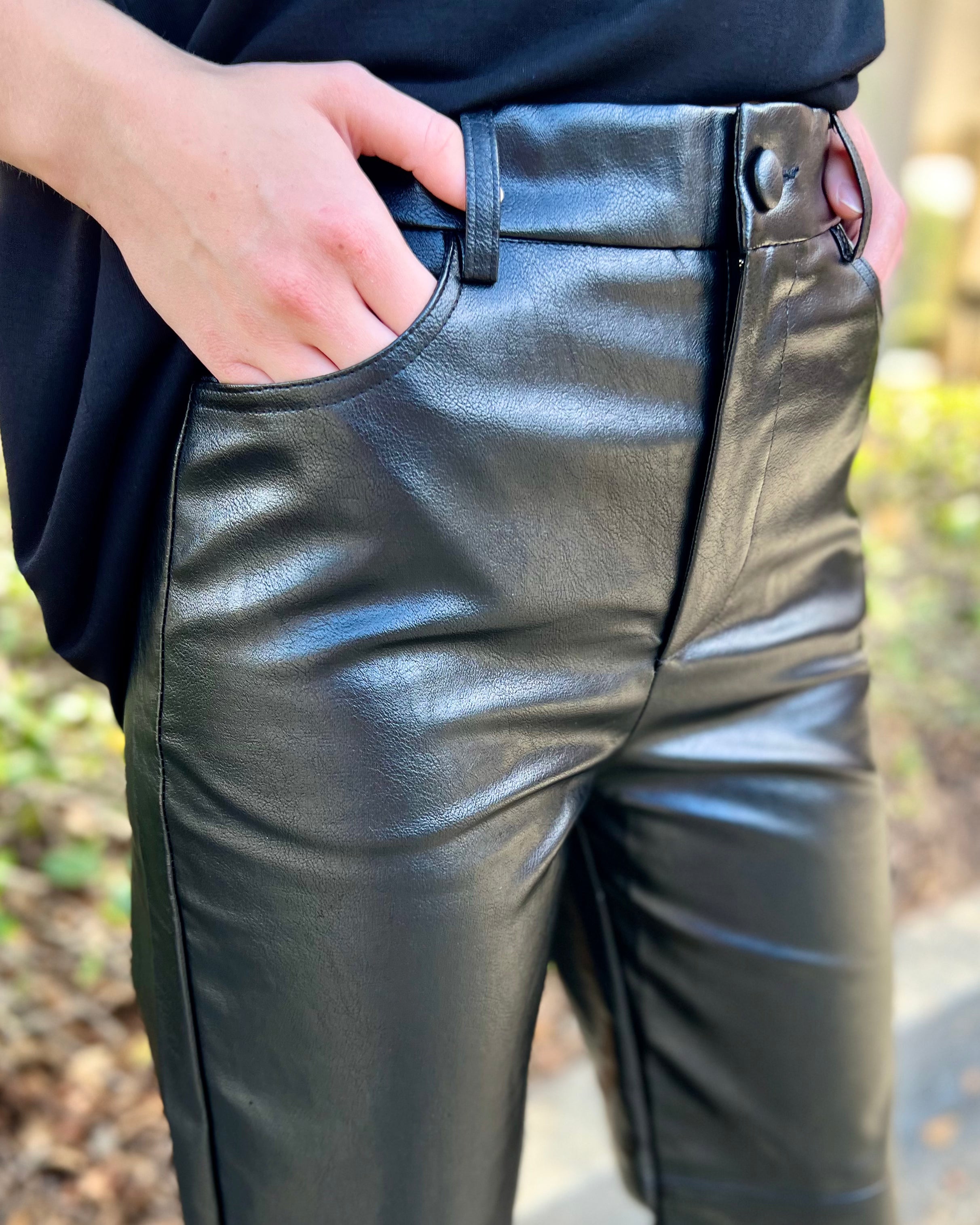 The Princess Is Here Black Pleather Straight Leg Pants - Jessi Jayne Boutique